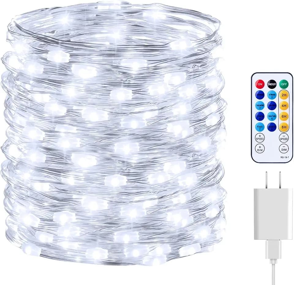 Fairy Lights with Remote, 66 Feet 200 Led Firefly String Lights Plug in for Bedroom Home Wall Ceiling Christmas Tree Wreath Craft Wedding Party Indoor Outdoor Decoration, Pure White