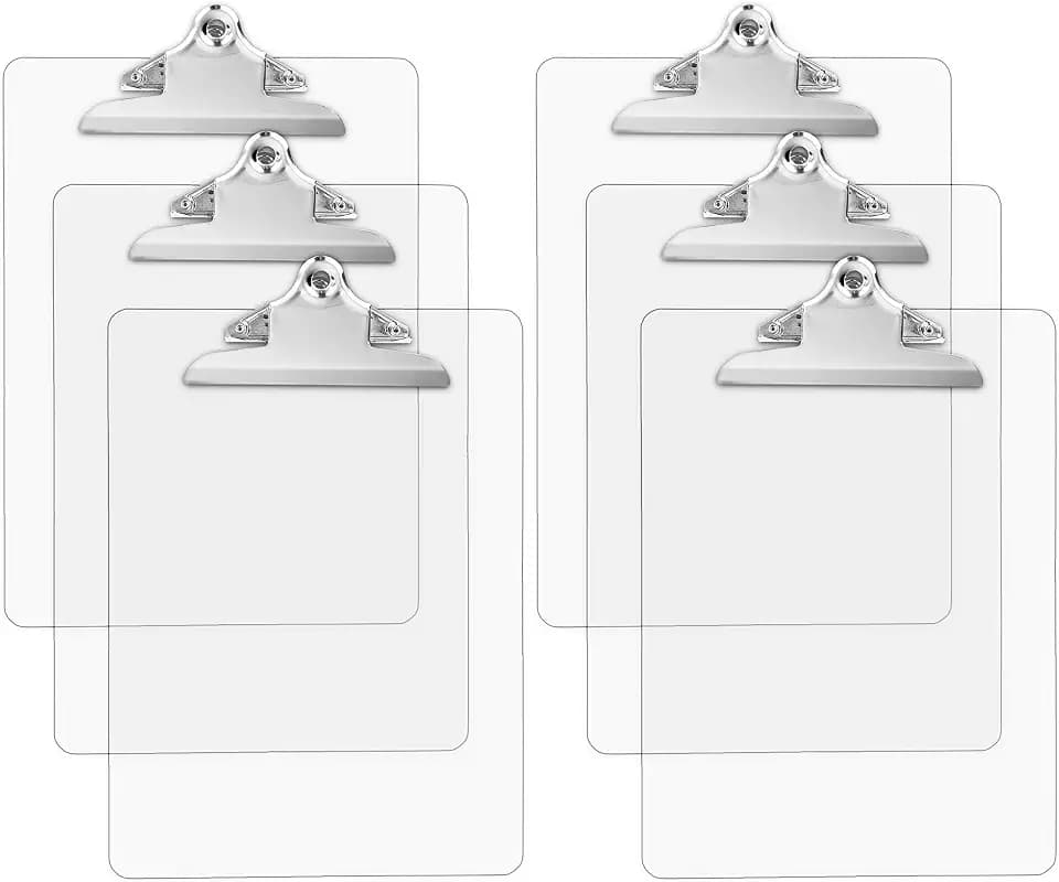 Plastic Transparent Clipboards (Set of 6) Multi Pack Clipboard | Strong 12.5 x 9 Inch | Holds 100 Sheets! Acrylic Clipboards with Big Clips | School Supplies for Kids, Teachers, College Students