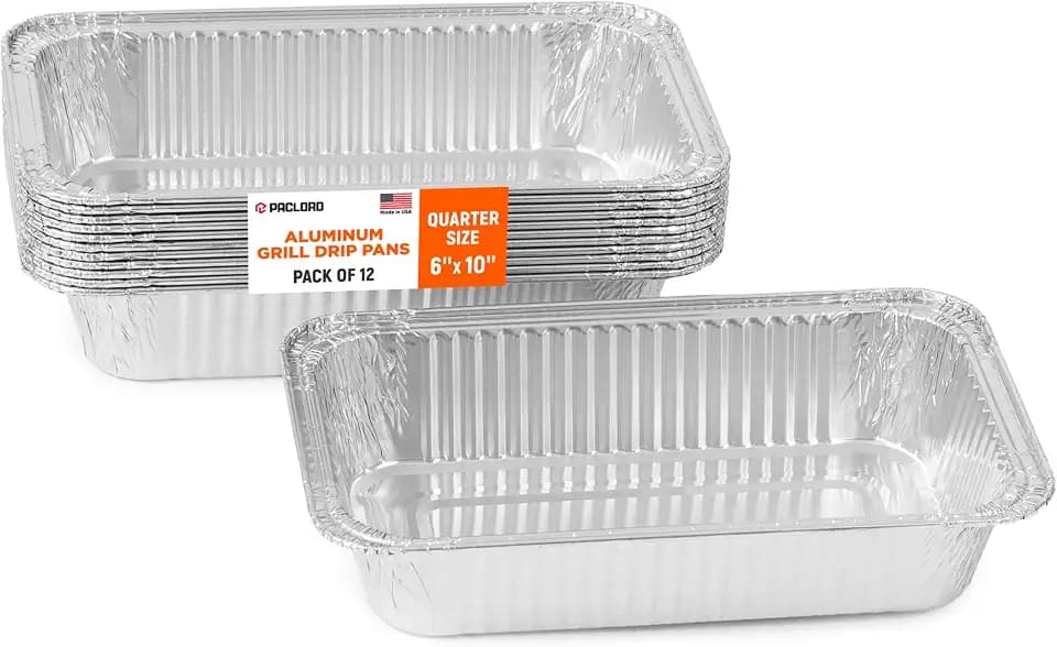 12 Pack Quarter-Size Aluminum Grill Drip Pans, Disposable Foil Pans for BBQ Grilling, Indirect Cooking, Grease Catching, Baking, Catering - Compatible with Most Gas Grills
