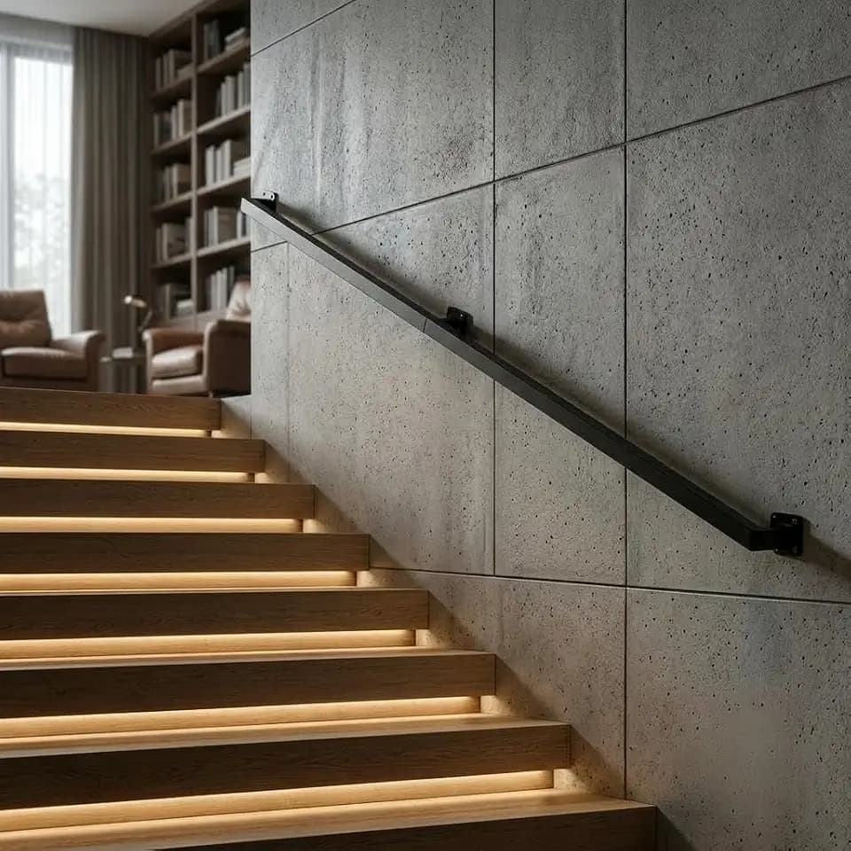 6FT Stair Railings Indoor, Black Metal Wall Mounted Handrail for Stairs, 500lbs Load Capacity Industrial Wall Mounted Handrails Outdoor