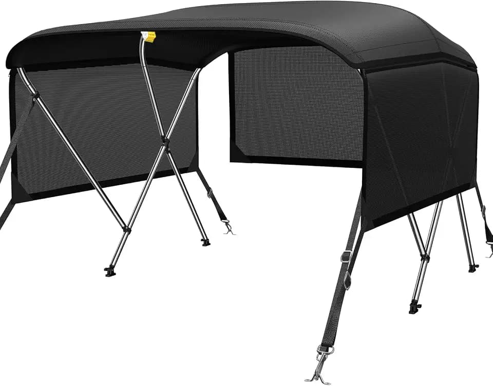 KAKIT Bimini Tops with 3 Mesh Sides (3 Bow 6'L x 46" H x 67"-72" W,Black)