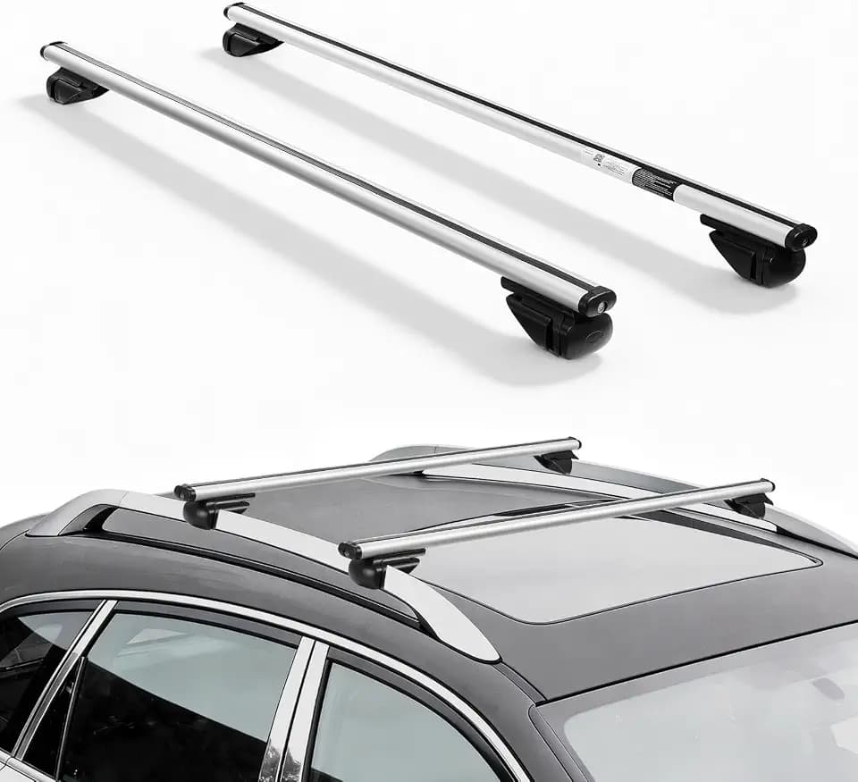 VEVOR 2 x Dachgepäckträger Dachquerträger mit 75 kg Tragkraft, Passend für Erhöhte Dachreling, 210–1060 mm Relingabstand, Abschließbare Querträger für Gepäck Kanus Transportkörbe, Dachträger