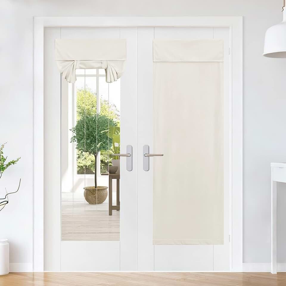 NICETOWN Ivory White Room Darkening Tricia Velvet Curtain for French Door, Noise Control with Sticky Tieback Blind Thermal Insulated Rod Pocket Window Shade, Single Door Panel,26" W x 69" L