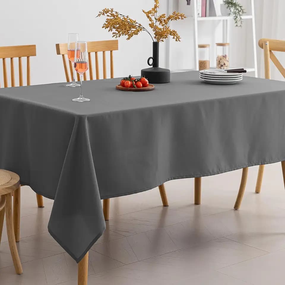 Amazon Basics Thin Rectangle Tablecloths, Water-Resistant Textured Fabric, Wrinkle Resistant, Washable Decorative Table Cover for Dining, Parties, 60" x 84", Dark Gray, Pack of 2