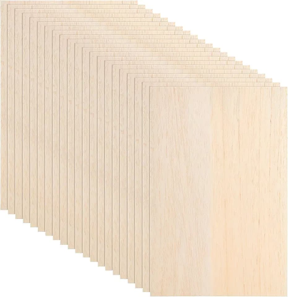 20 Pack Balsa Wood Sheets, 8”x12”x1/16”, Thin Natural Unfinished Wood for Crafts, Hobby, Model Making, Wood Burning and Laser Projects, School Projects, Craft Project(200x300x1.5MM)