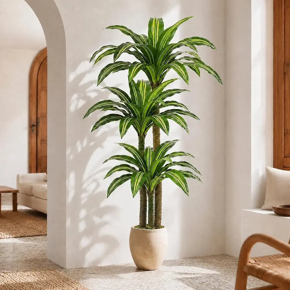 Artificial Dracaena Tree 6FT with 3 Thick Trunks, Faux Yucca Floor Plant