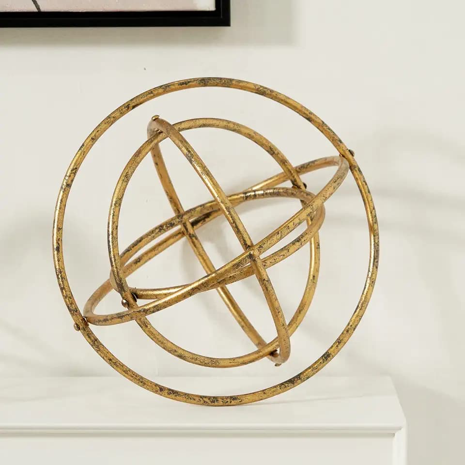 8" Gold Decorative Sphere,Geometric Sculpture Tabletop Decorative Balls