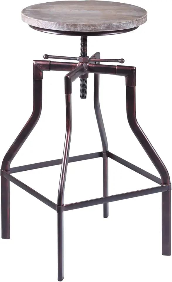 Armen Living Concord Adjustable Barstool in Pine Wood and Industrial Copper Finish