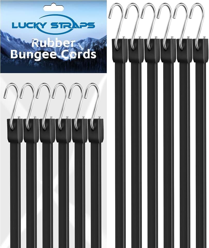 Lucky Straps 48 Inch Rubber Bungee Cords with S Hooks, 10 Pack, Black