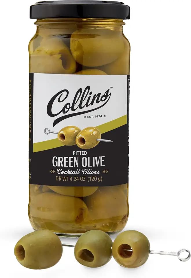 Collins Pitted Olives - Popular Garnish for Cocktails, Dirty Martinis, Salads, Cheese Trays, Charcuterie, Snacks, 4oz