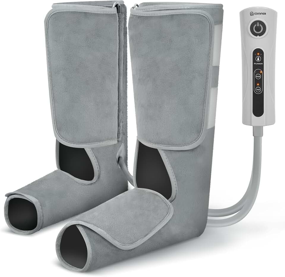 COMFIER Beinmassagegerät mit Kompression und Wärmefunktion, Fuß- und Wadenmassagegerät mit 3 Intensitätsstufen und verstellbaren Massage-Stiefeln