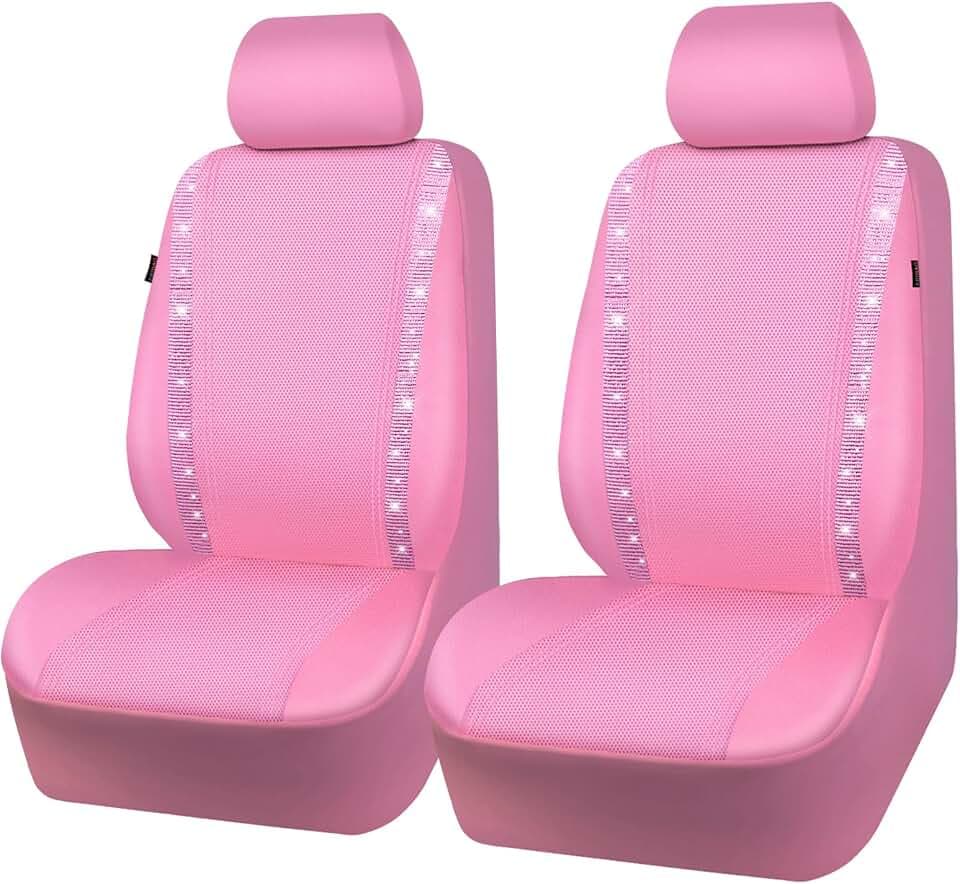 CAR PASS Wasserdicht Leder Autositzbezüge, Bling Diamant 2 Vordersitzbezüge, Glänzend Kristall Glitzernd, Universal für 95% Aller Automobile LKW SUV, Frauen Damen Mädchen(Vordersitze, Alle Rosa)