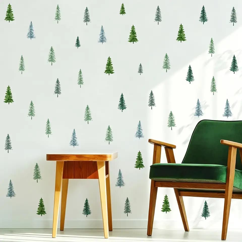 Small Pine Tree Wall Sticker Green Tree Window Decal Forest Plant Art Mural