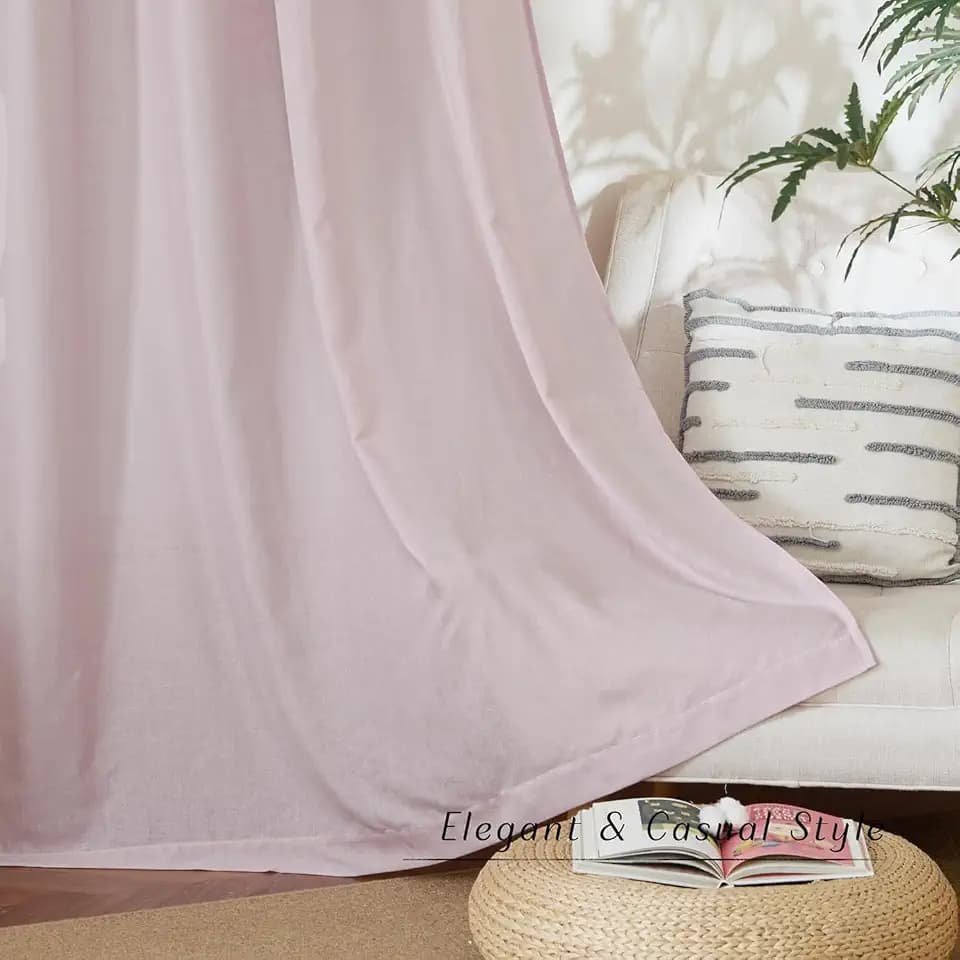 NICETOWN Linen Blend Blush Pink Curtains 96 inches Long, Rod Pocket & Back Tab Light Filtering Semi Sheer Window Treatments Privacy Added Drapes for Bedroom, W55 x L96, 2 Panels