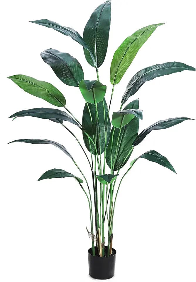 6FT Artificial Bird of Paradise Plant, Realistic Faux Palm Tree with 17 Trunk Leaves, Silk Floor Plant for Indoor/Outdoor Home, Office, Living Room Decor, Housewarming Gift, 1 Pack