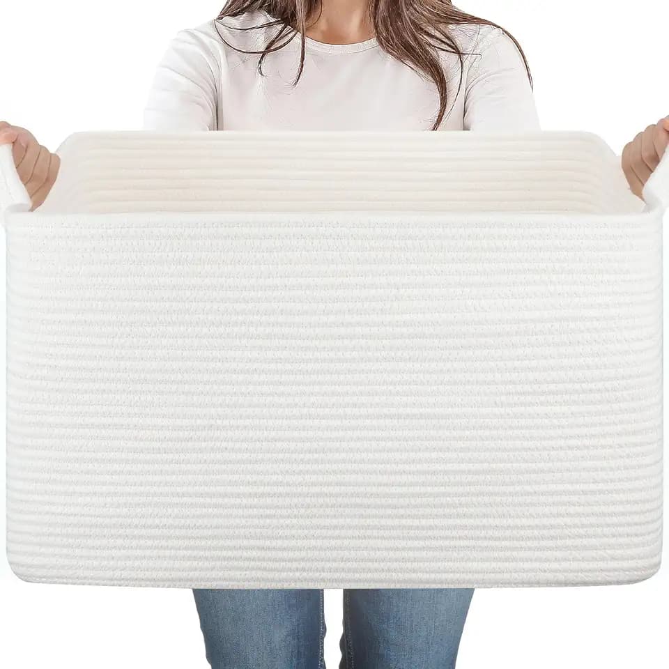 65L Large Woven Blanket Basket for Living Room, 19.7"x15.7"x11.8"