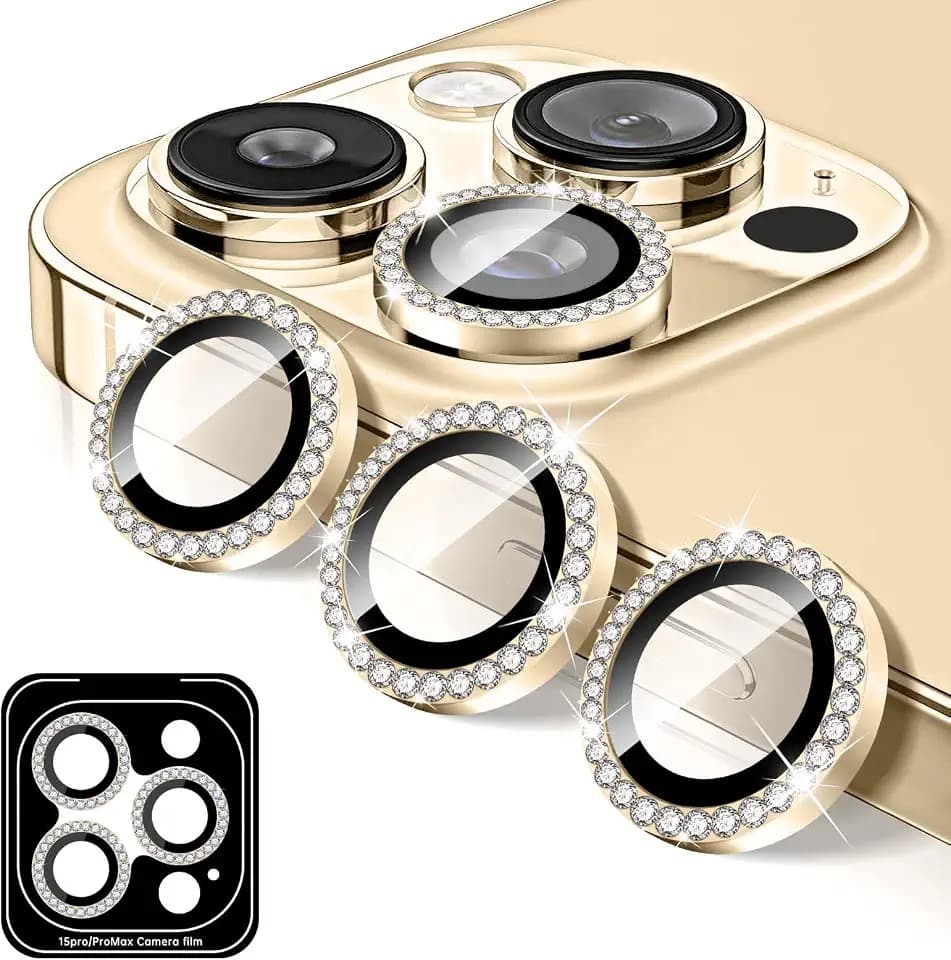 Kucheed Kameraschutz Kompatibel für iPhone 12 Pro, Bling Diamant Kameraabdeckung aus Gehärtetem Glas, Automatische Ausrichtungsmetallringe, Glitzer Kamera Objektiv Schutz Aufkleber