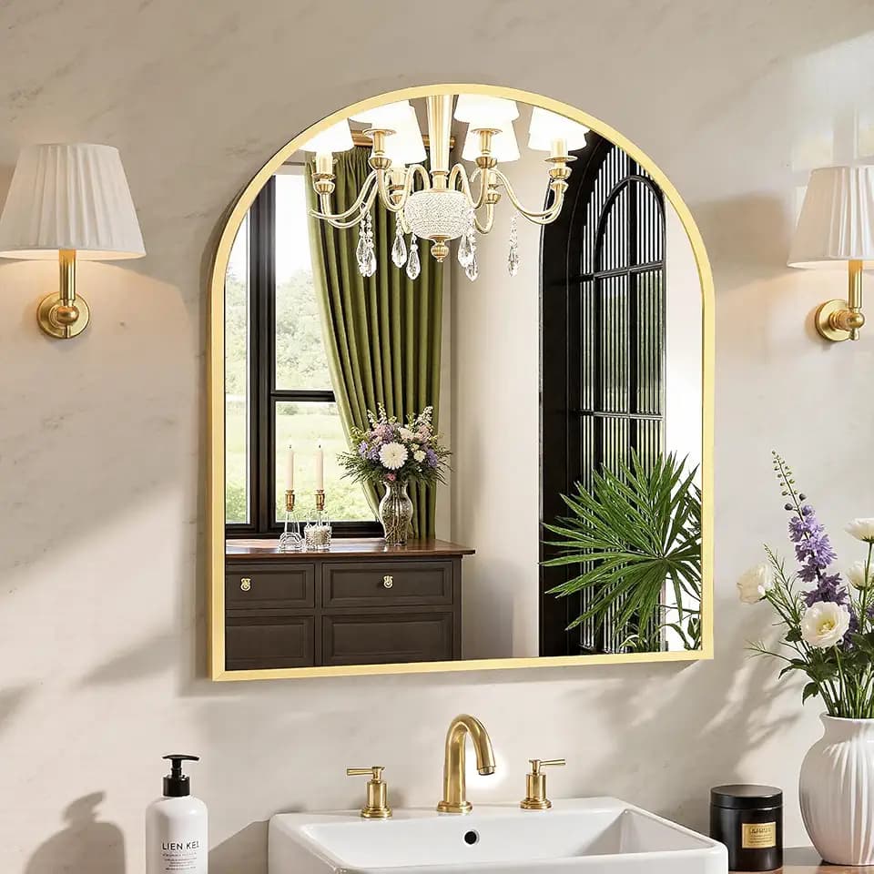 Sweetcrispy 31x32 Bathroom Mirrors for Wall, Arched Mirror for Over Sink
