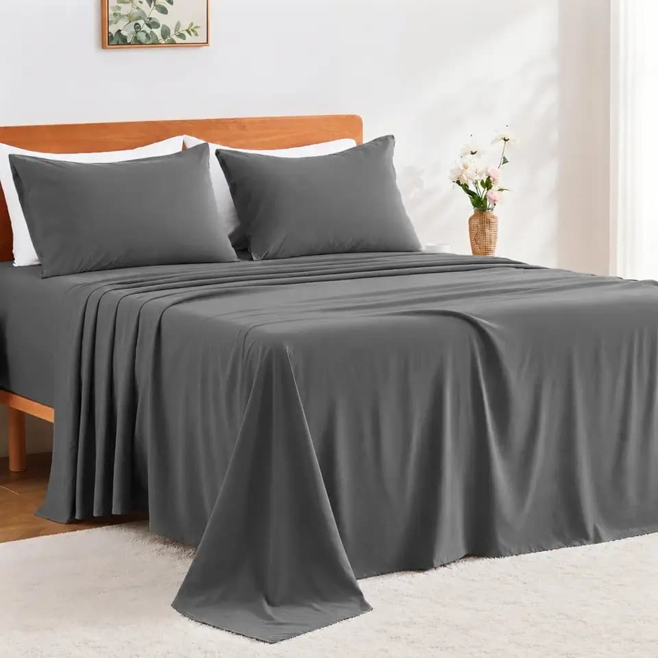 GOKOTTA 4 Piece King Size Sheet Set - Soft, Breathable & Cozy - Dark Grey