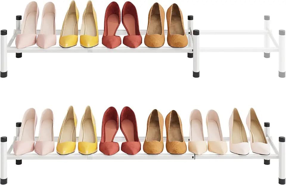 Tajsoon Expandable Shoe Rack for Closet 1 Tier, 28“-41“Stackable, White