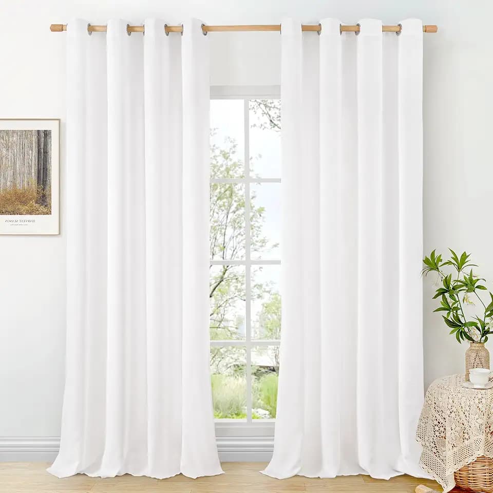BGment White Linen Curtains 108 Inch Length 2 Panels Set, Grommet Window Drapes Thick Light Filtering for Bedroom Living Room Non See Through Privacy, Each 52 Inch Wide