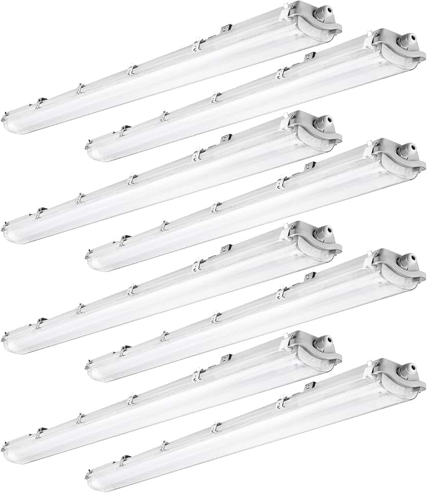 4Ft LED Vapor Tight Light Fixtures, 48W, 4200LM, 6500K Bright White, Clear Cover, IP65 Waterproof Vapor Proof Lights for Car Wash, Garage, Walk in Freezer, Indoor Outdoor Lighting, 8-Pack