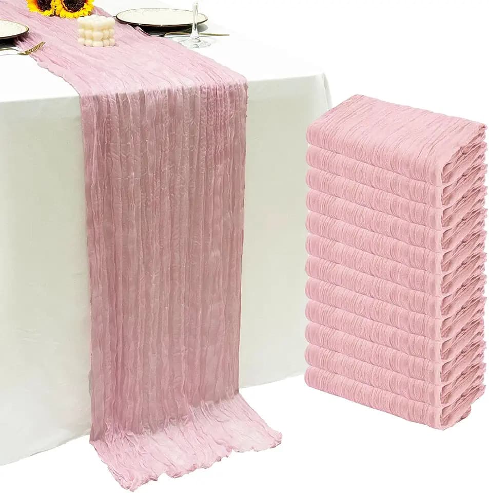 12Pack Light Pink Cheesecloth Table Runner 20x120inch Gauze Table Runners