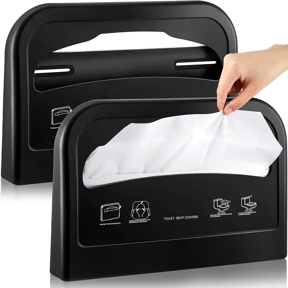 Hushee 2 Pcs Toilet Seat Cover Dispenser Wall Mount, Half-Fold, Black