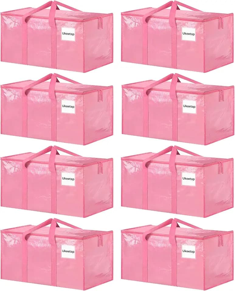 ukeetap 8 Pack Extra Large Clothes Storage Bins with Lids, Pink
