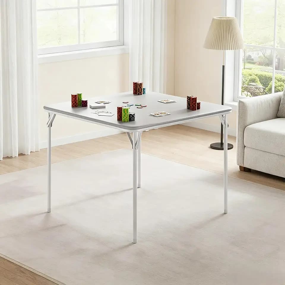 Folding Card Table, Portable Square Card Table, Foldable Tables with Upholstered PU Leather Tabletop for Home, Indoor Outdoor Use, Space-Saving, No Assembly Required(Table Only, Chairs NOT Included)