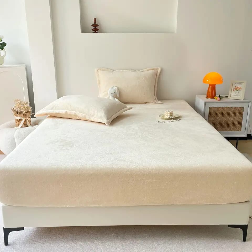 ZIQINPSQ Velvet Fitted Sheet Only, Deep Pocket Bed Sheet, Full Beige