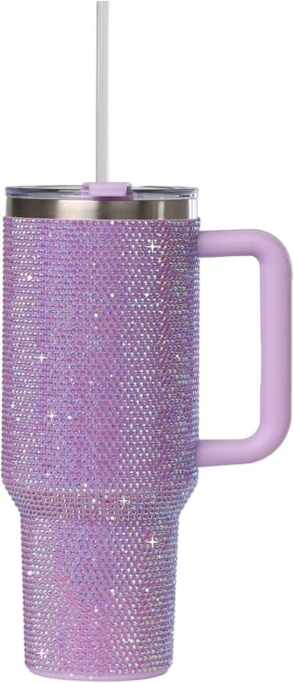 Grenada 40oz Rhinestone-Encrusted Insulated Tumbler - Premium Bling Stainless Steel Water Bottle with Handle, Double Wall Vacuum Technology, Includes Leakproof Lid and Straw