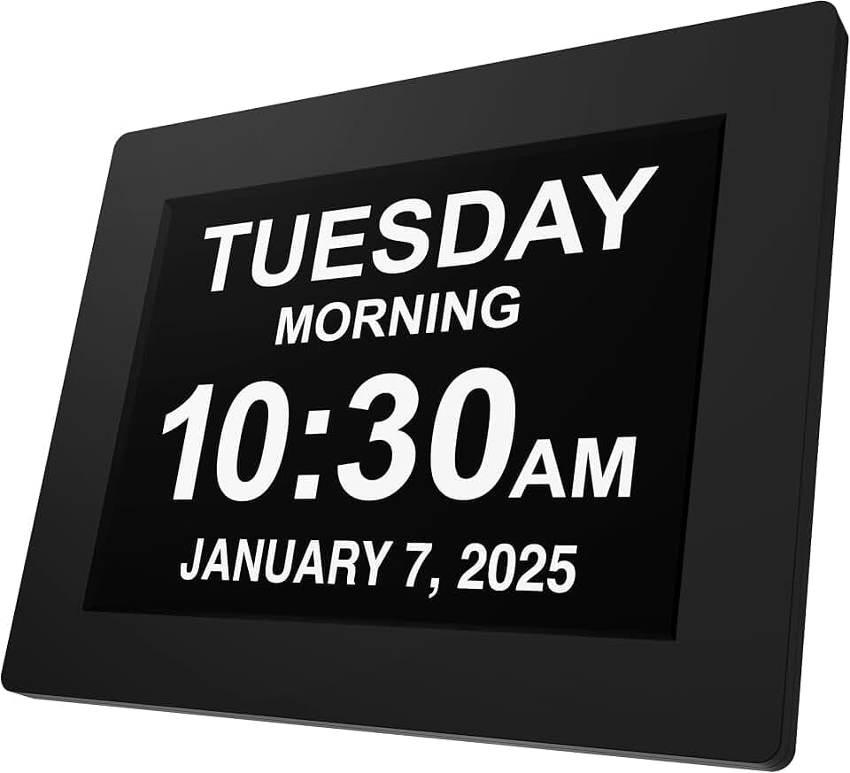 American Lifetime 8" Digital Alarm Clock for Seniors, Dementia Clock, Black