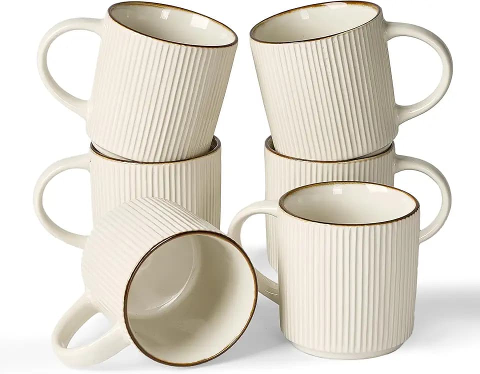 famiware Coffee Mug Set of 6, Star 12 oz Ceramic Mugs Cups Set with Handle