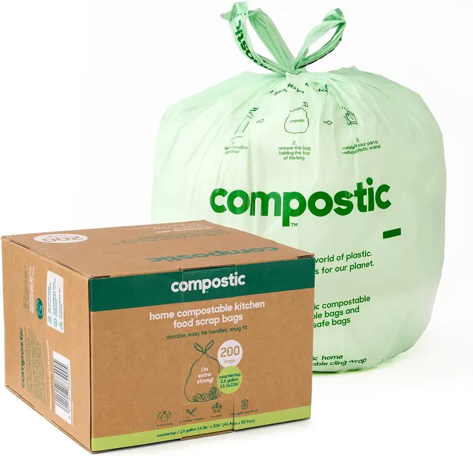 Compostic Compostable Small Trash Bags 2.6 Gallon for Bathroom, 200 Ct