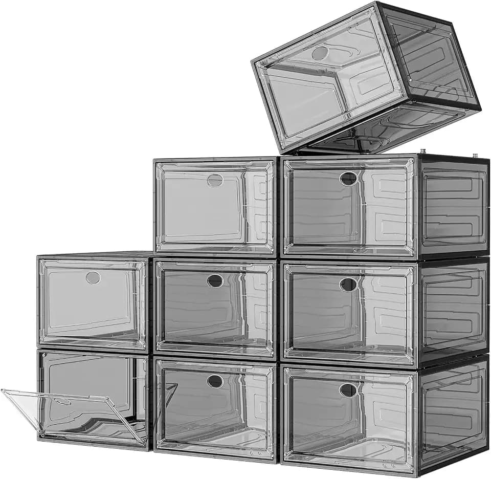 Large Thick Clear Shoe Organizer, Magnetic Door Stackable Shoe Storage Box