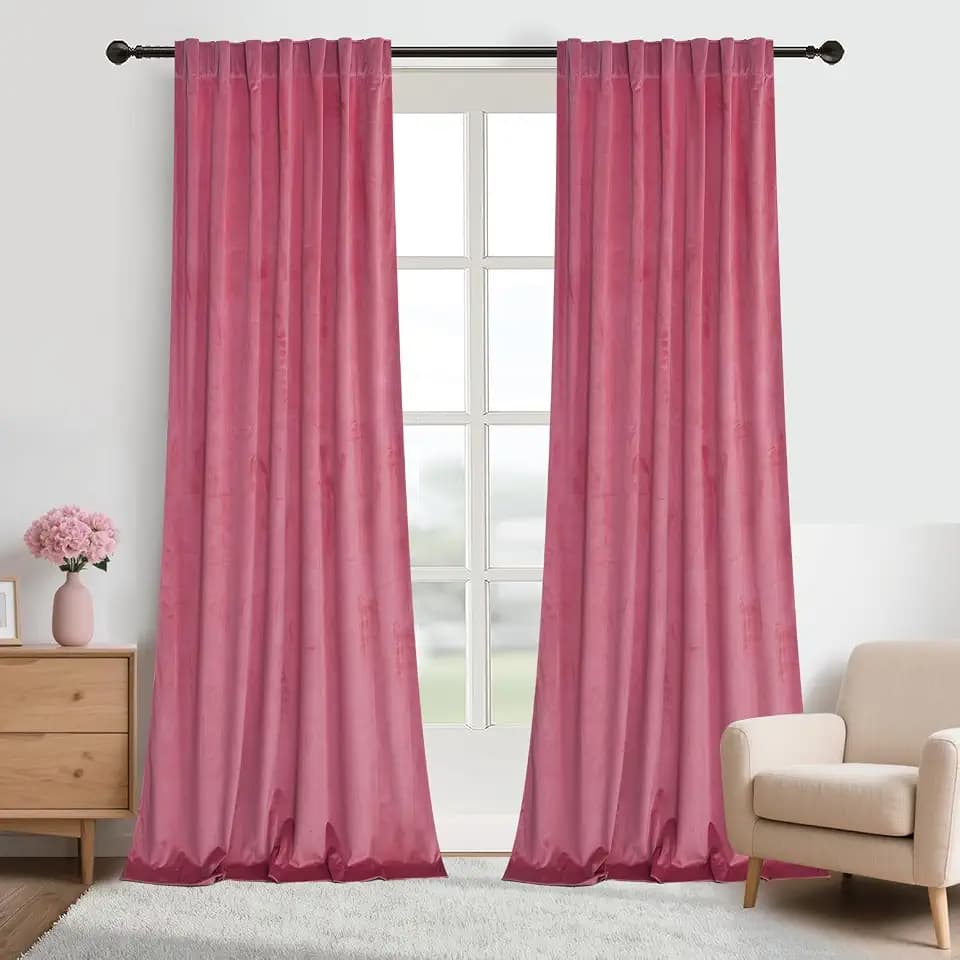 Roslynwood Luxury Soft Candy Pink Velvet Curtains 90 inches Long Back Tab Thermal Insulated Blackout Window Drapes for Living Room/Bedroom/Dining Room, W52 x L90, 2 Panels