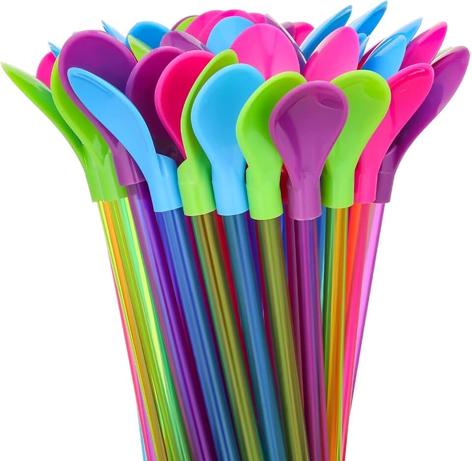Jinei 100 Pcs Spoon Straws 9.3 Inch Slushie Straw Spoons for Snow Cones