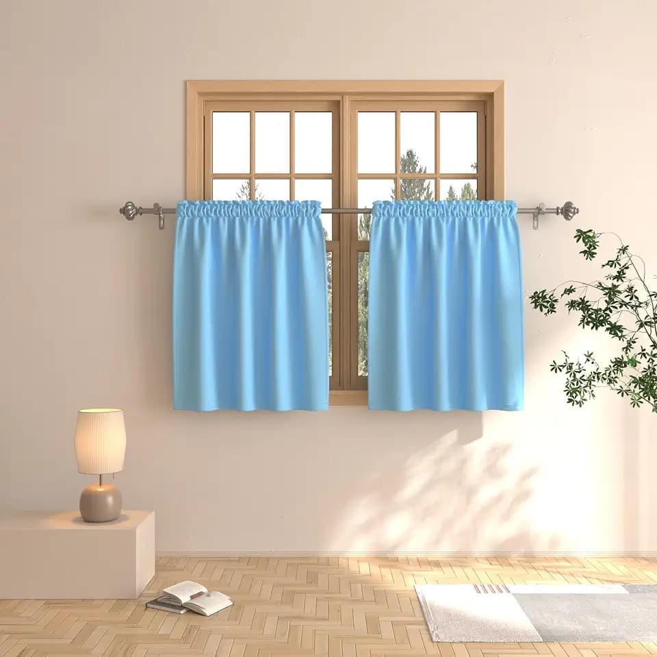 Sky Blue Tier Curtains 24 inch Room Darkening Kitchen Window Curtains Over Sink Boys Room Bathroom Short Curtain Triple Weave Small Basement Cafe Curtains Half Window Treatment Set 2 Panels Rod Pocket