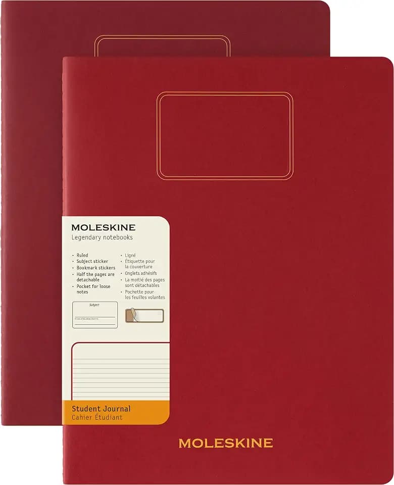 Moleskine Student Cahier Journal, Soft Cover, Ruled/Lined, XXL (8.5" x 11"), Cranberry Red, 120 Pages, Set of 2