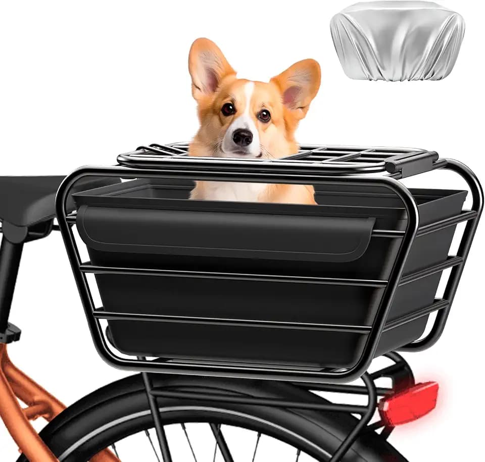 Bike Rear Basket with Liner & Waterproof Cover Large Capacity Cargo Rack