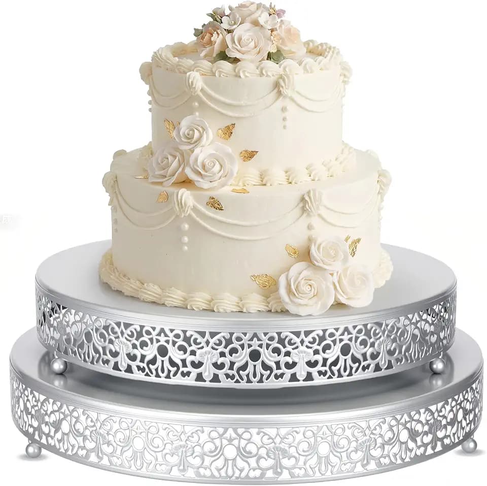 Wenqik 2 Pcs Silver Metal Cake Stand, 14" 16" Large Round Cupcake Stand