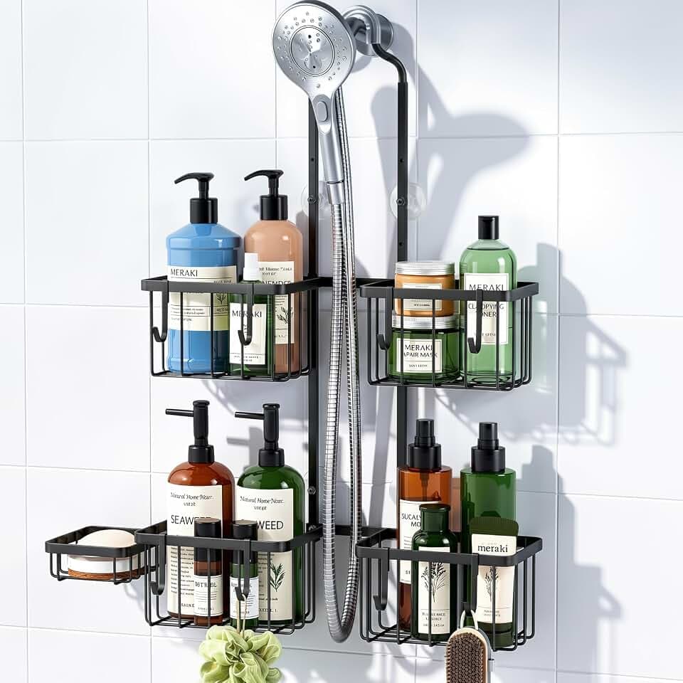 Luxspire Shower Caddy Hanging Overhead, Shower Organizer Hanging, Black