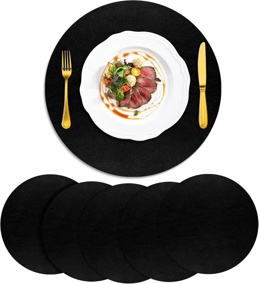 ADRIMER Round Placemats Set of 6, Heat Resistant 13 Inch, Black