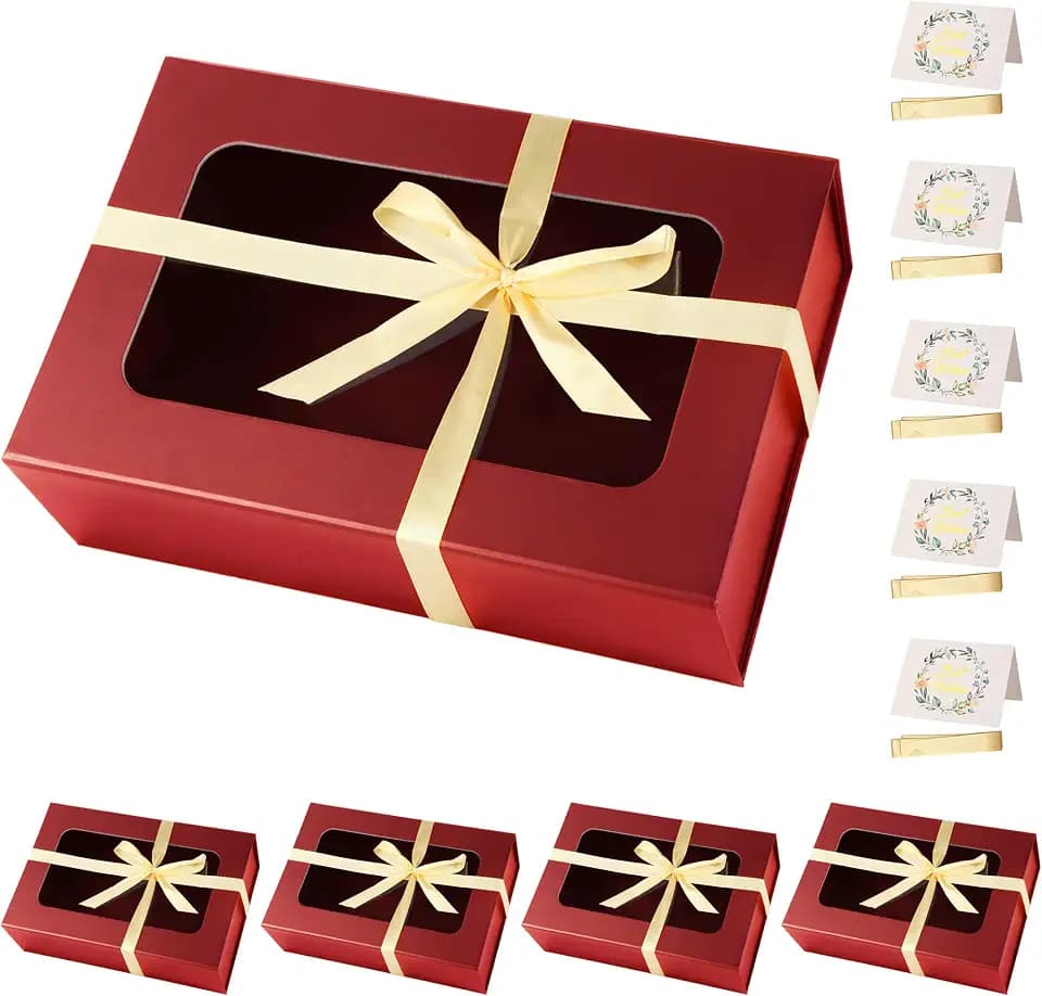 Red Large Gift Box with Window,13.5" x 9" x 4.3" Magnetic Closure Lid Boxes