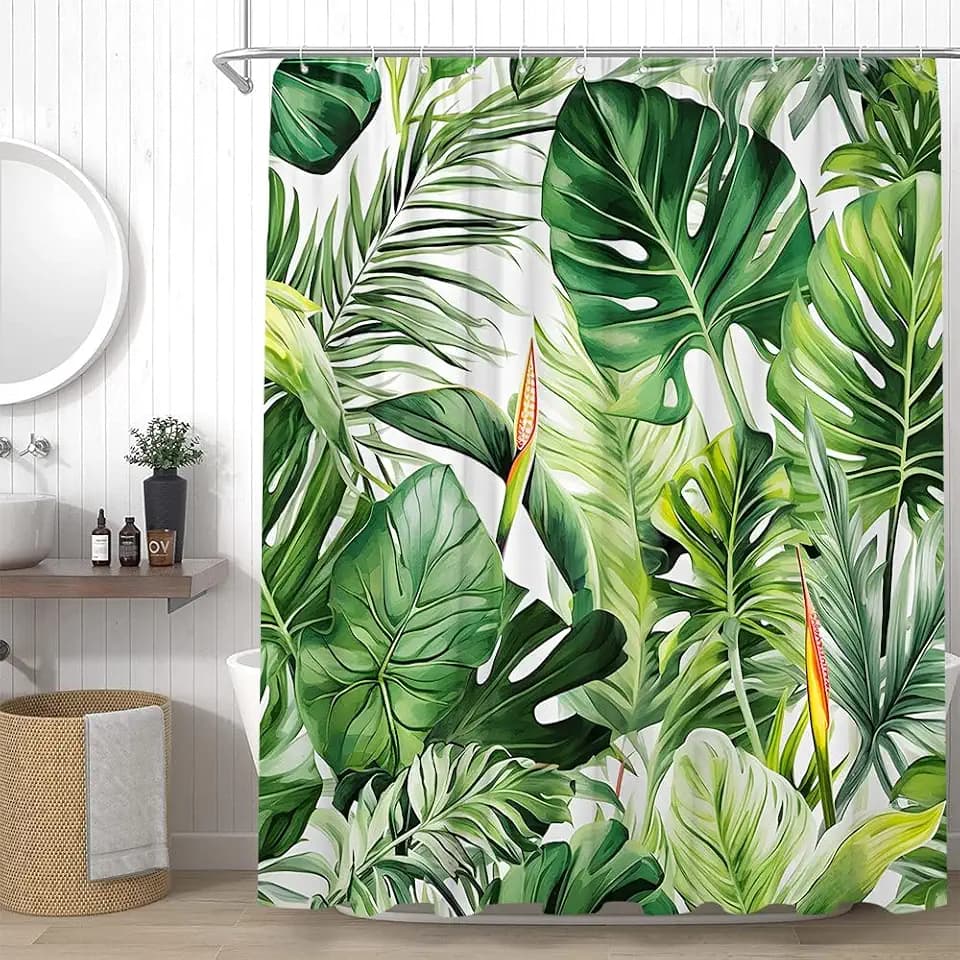 Tropical Leaf Shower Curtain for Bathroom Jungle Bath Curtains Decor