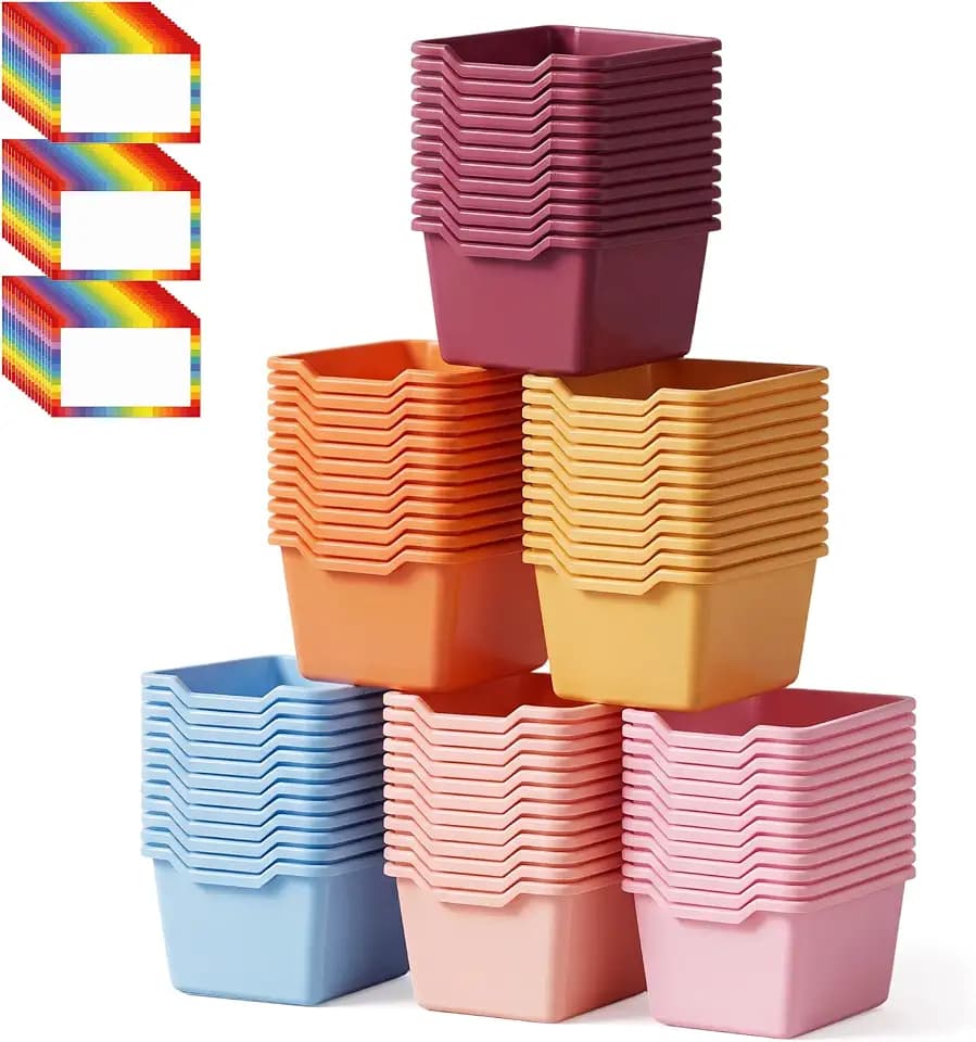 Funrous 72 Pack Plastic Cubby Bins for Book and Toy Storage, Orange