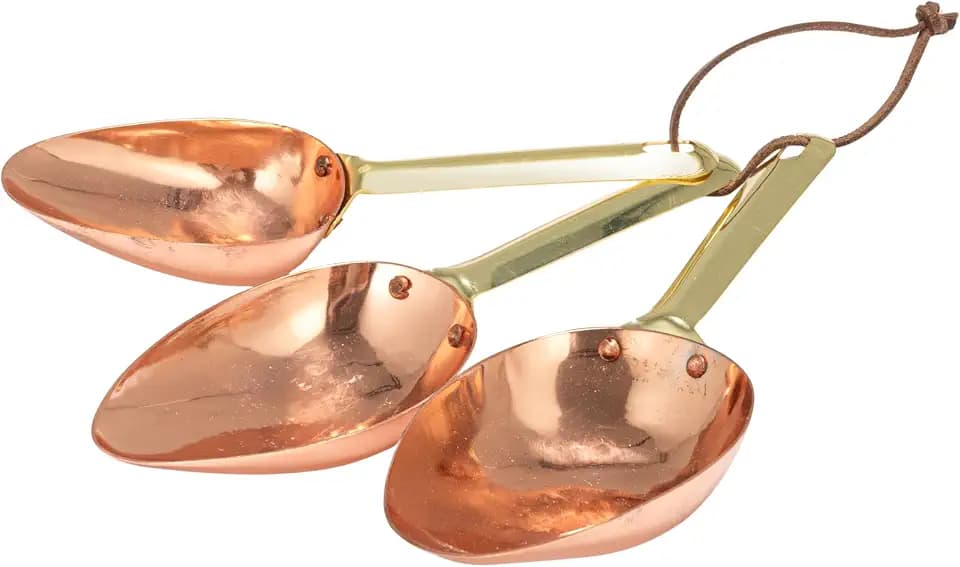 Creative Co-Op 3-Piece Stainless Steel Scoops with Leather Tie, Brass Finish