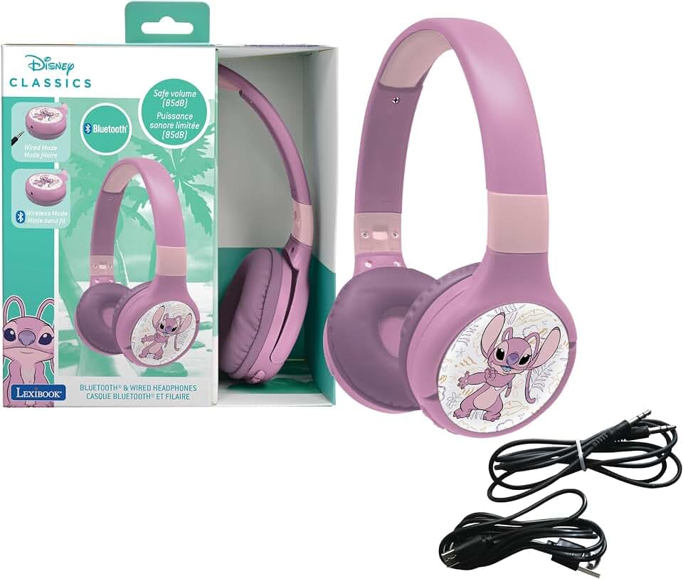 Lexibook, Stitch Angel, Bluetooth-Kopfhörer, pink, HPBT010D1 | 2-in-1 Bluetooth & kabelgebunden, Mikrofon, Akku, pink
