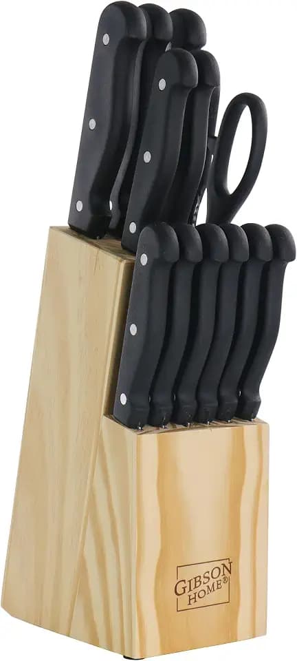 Gibson Home Westover 13 Piece Stainless Steel Cutlery Set in Black with Wood Storage Block